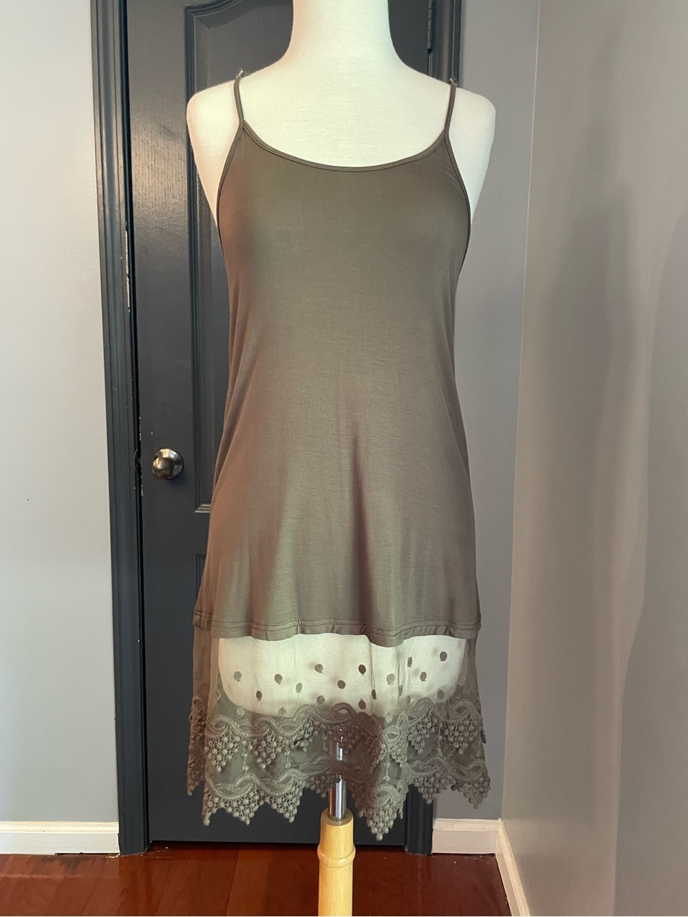Olive Green Lace-Hem Extender Dress Liner Slip Dress